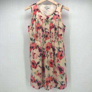 Madewell Tea Ivory Pink Floral Sheath Pintuck Bodice Silk Rose Dress